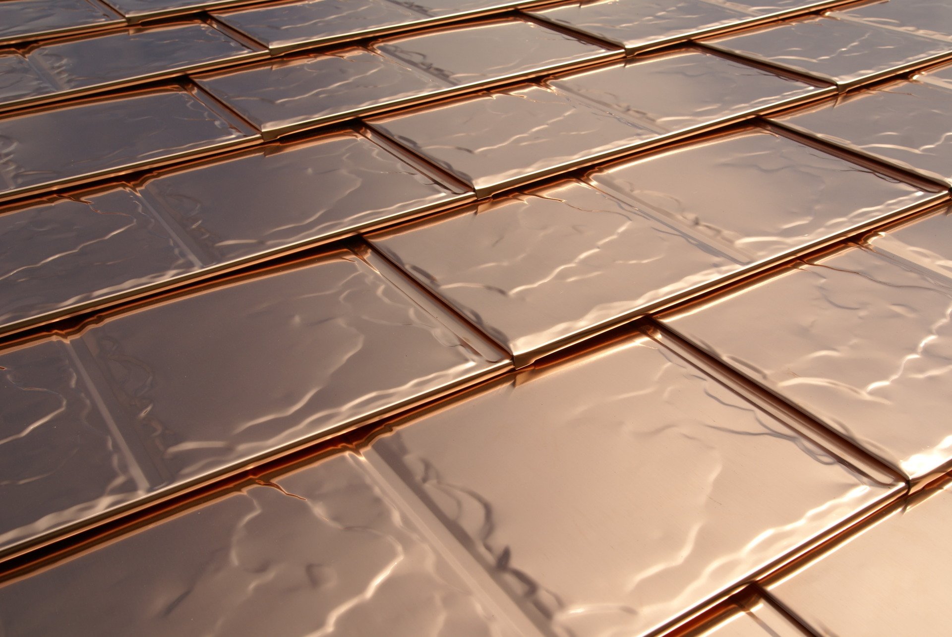 Close-up of Future Roof solid copper slate roofing